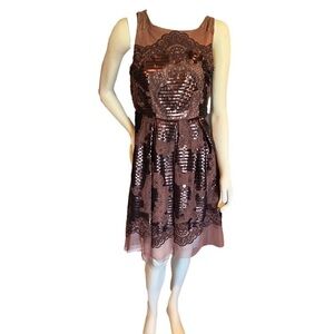 Anthropologie Eva Franco Bronze Embroidered Sequin Dress